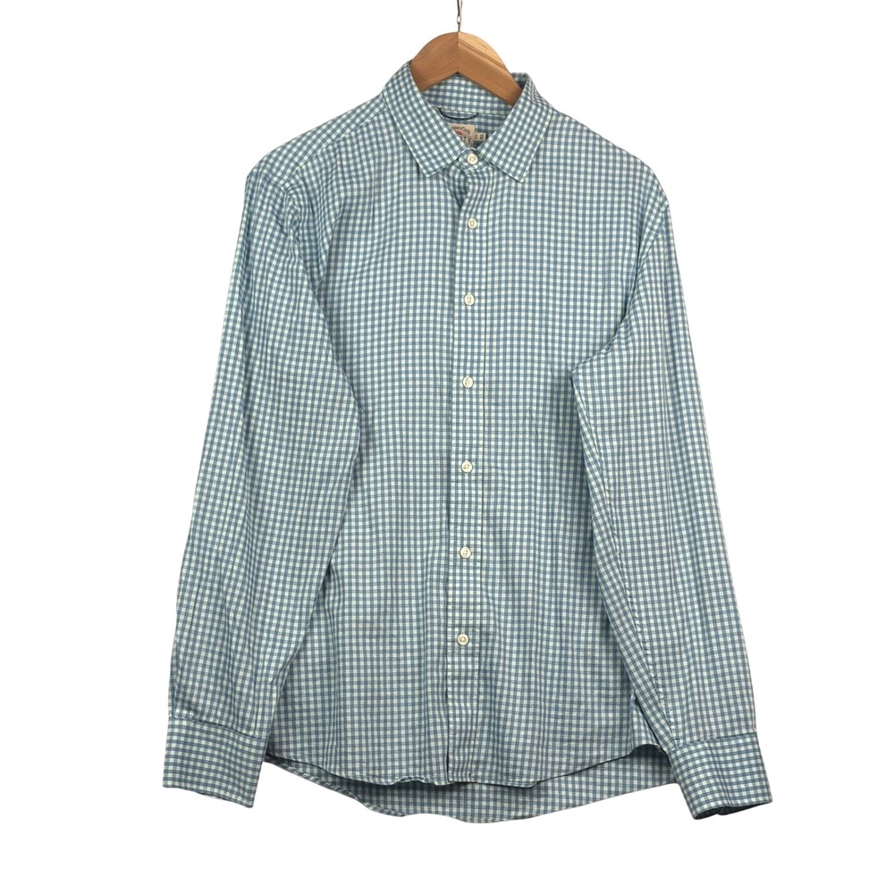 Faherty Men Long Sleeve Supima Cotton Button Down Shirt Sz M Blue Ginham Preppy